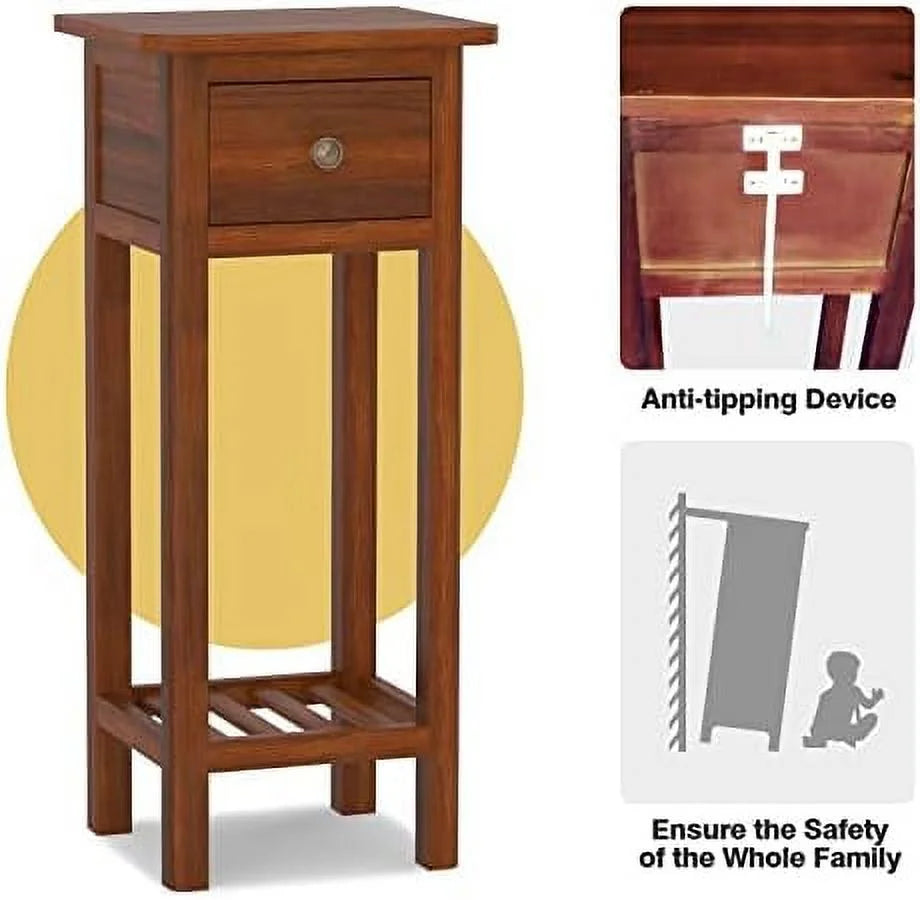 Narrow Wooden End Table Set of 2 with Drawer I351
