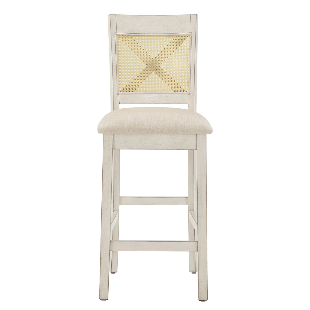 Antique White Beige Linen Counter Height Chair Set of 2 N9110