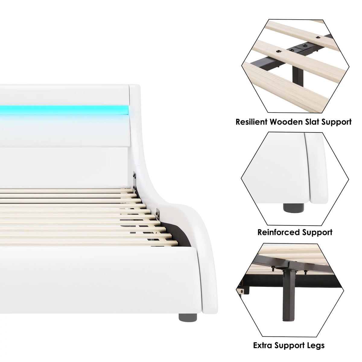 White Queen Size LED Platform Bed Frame C9755