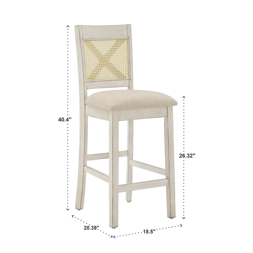 Antique White Beige Linen Counter Height Chair Set of 2 N9110