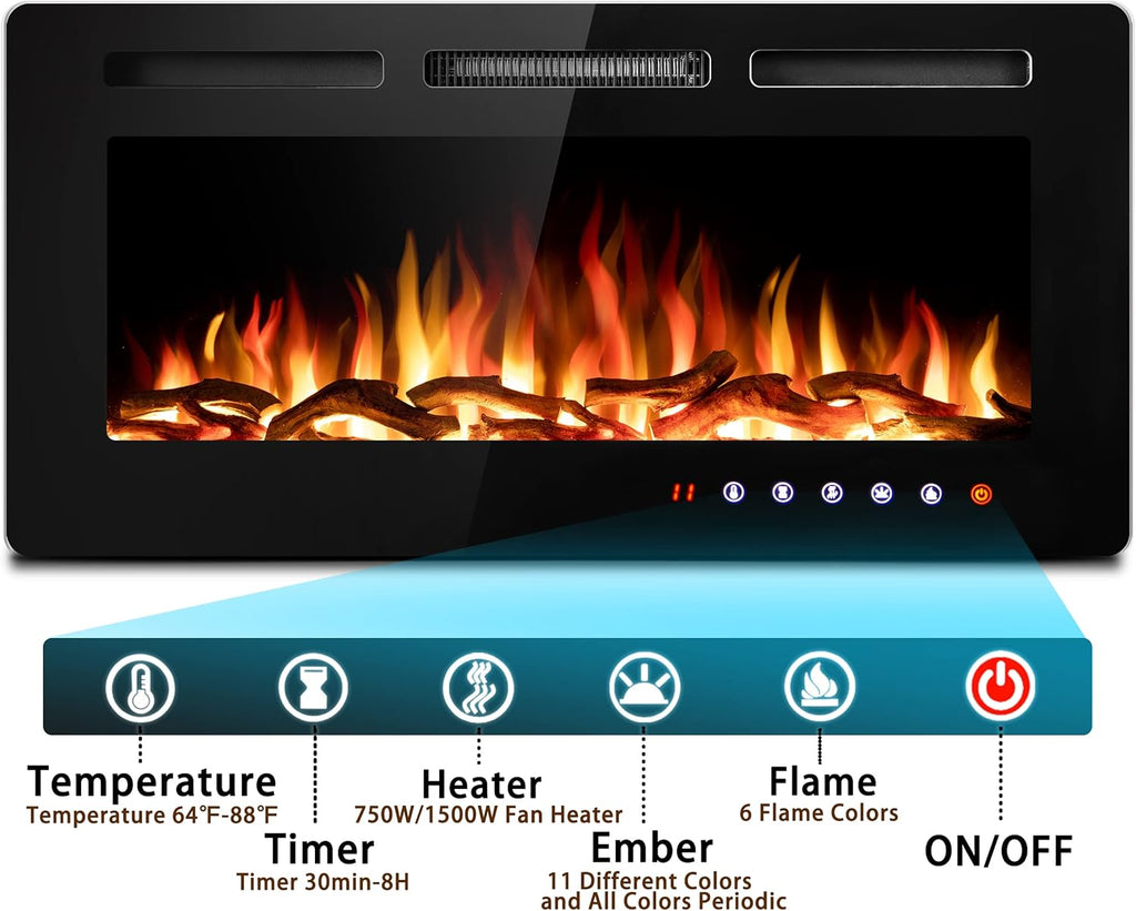 36 Inch Electric Fireplace Insert with Remote Control R931912