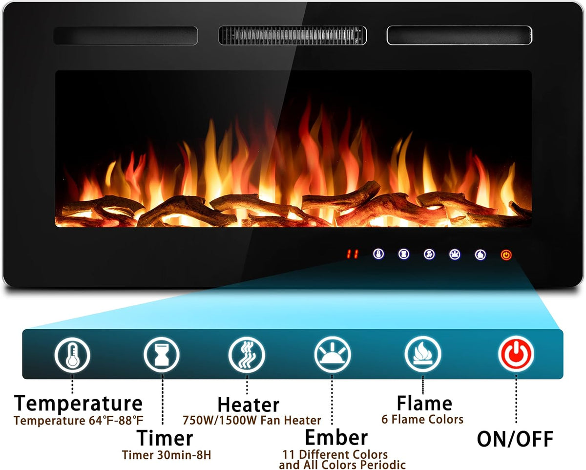36 Inch Electric Fireplace Insert with Remote Control R931912