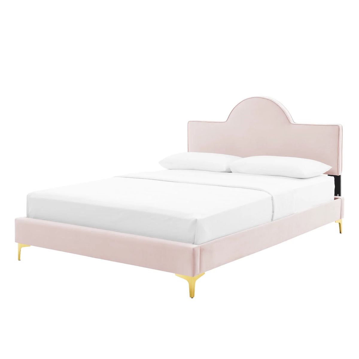 Queen Size Pink Velvet Platform Bed Frame X6728