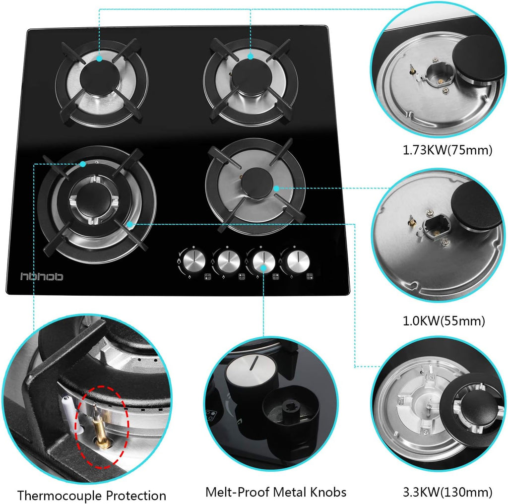 4 Burners Gas Cooktop Tempered Glass Built in Gas Stove J648818