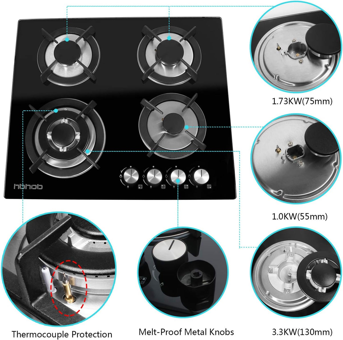 4 Burners Gas Cooktop Tempered Glass Built in Gas Stove J648818