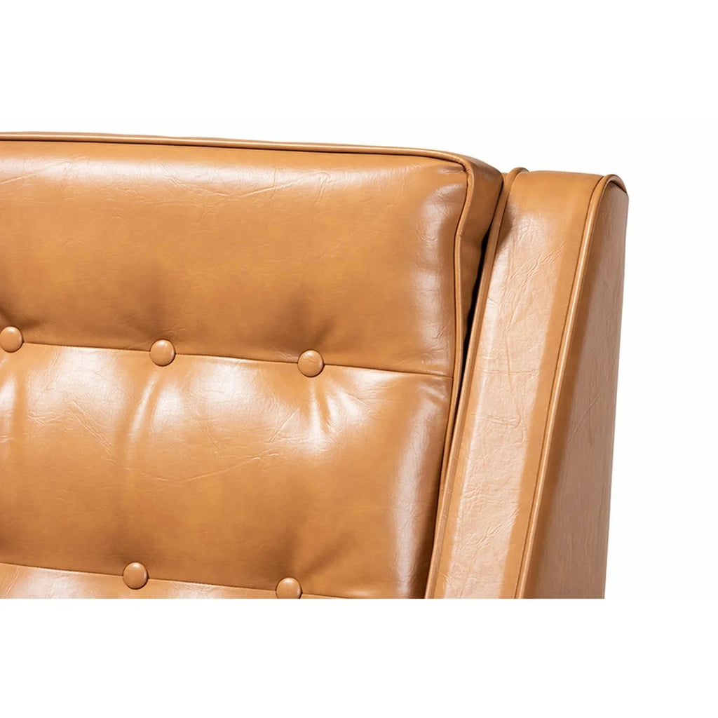 Tan Faux Leather Upholstered Walnut Brown Wood Armchair C467349