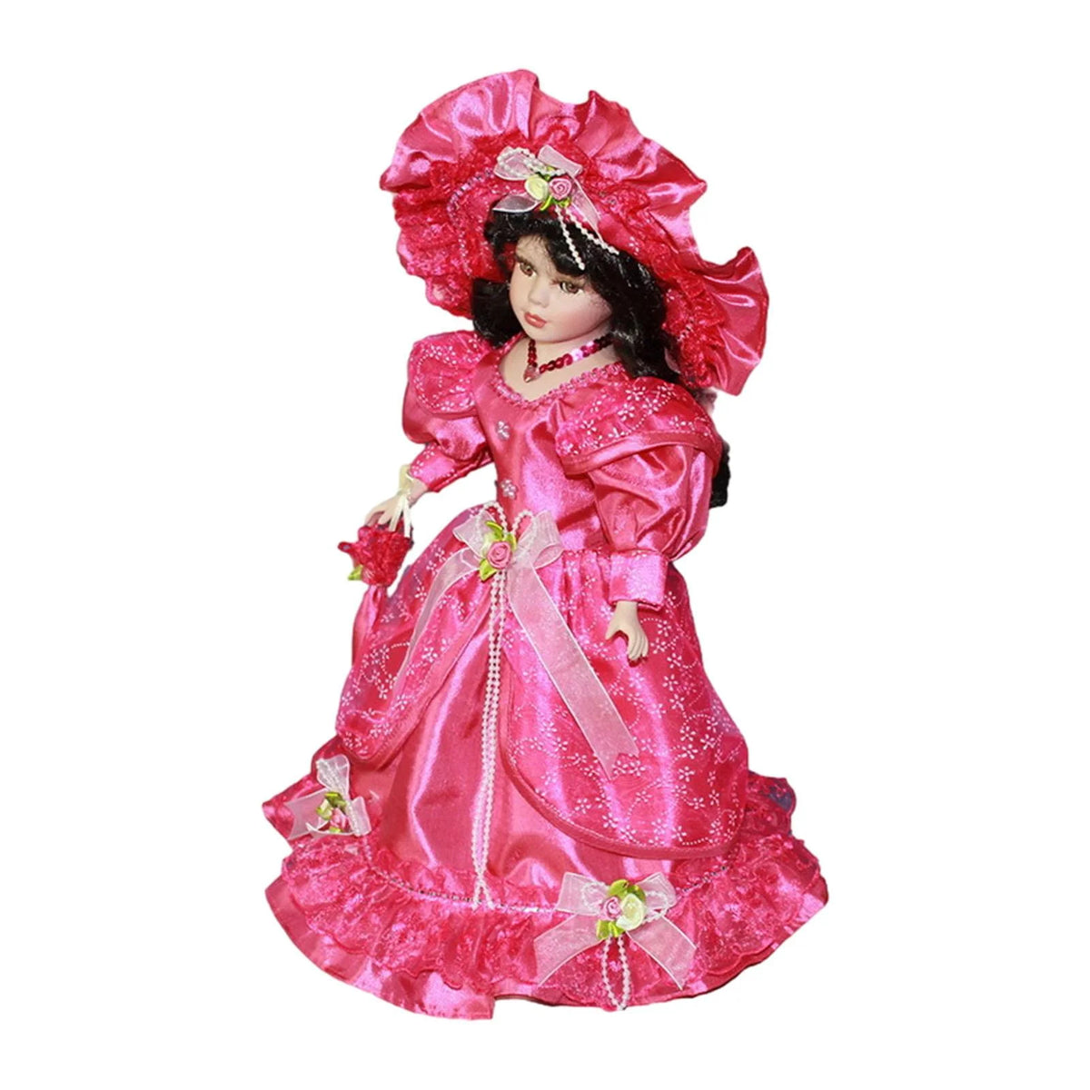 Pink Ceramic Dollhouse Lady with Dress S79579
