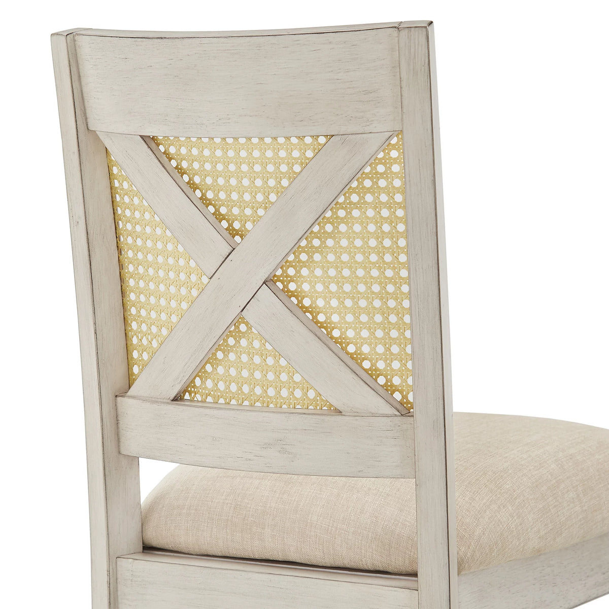 Antique White Beige Linen Counter Height Chair Set of 2 N9110