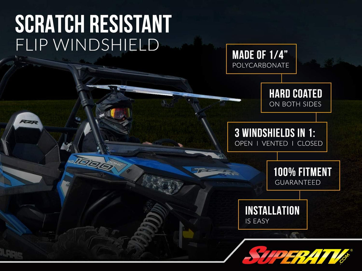 Heavy-Duty Scratch Resistant Flip Windshield, 1/4 Thick Polycarbonate G99233