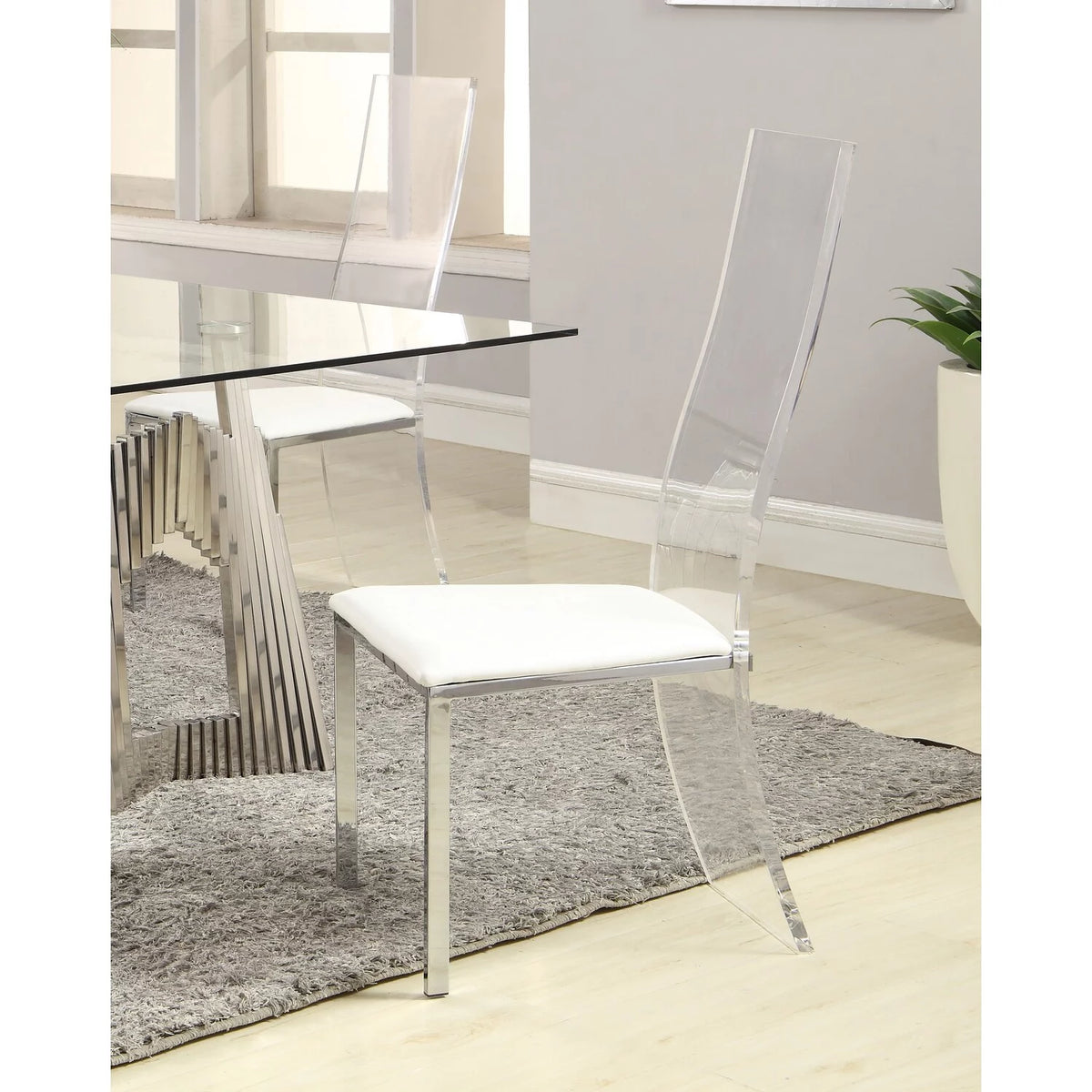 Acrylic High-Back Upholstered Side Chair, Set of 2 V68075