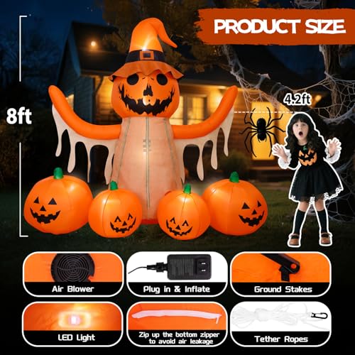 8FT LED Pumpkin Inflatable Halloween Decoration K677835