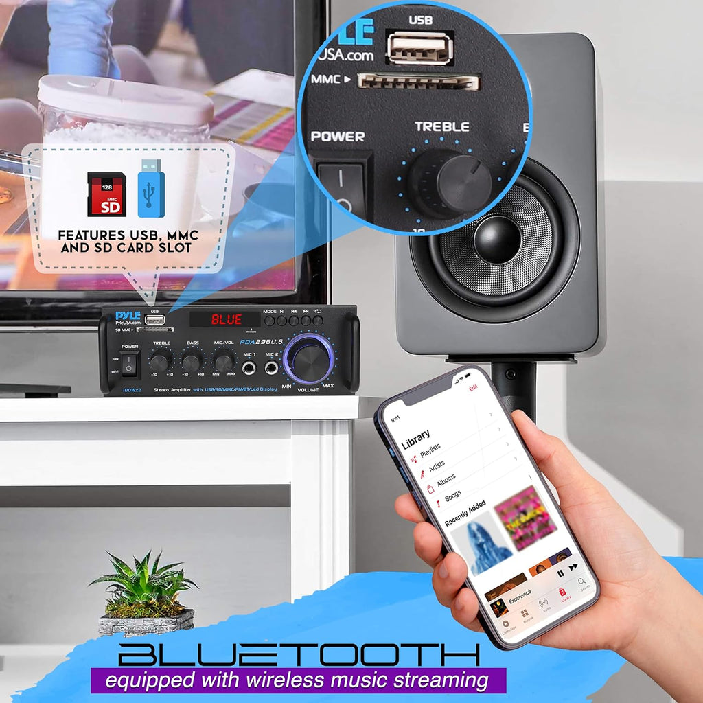 200W 2 Channel Bluetooth Stereo Power Amplifier with FM Radio, Pack of 2 M300