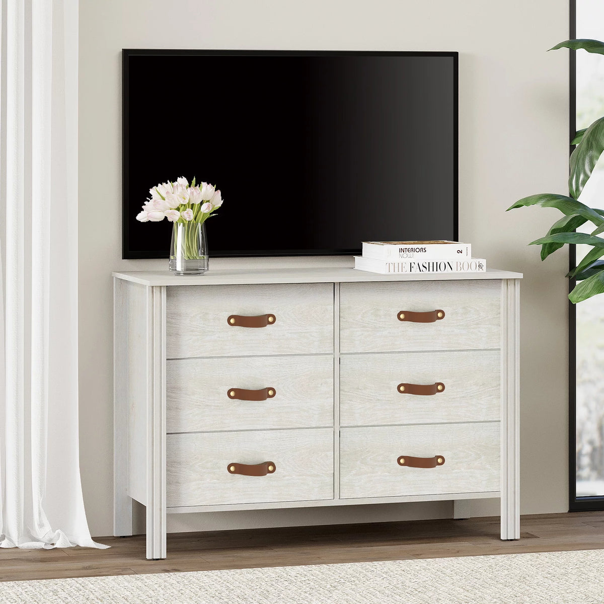 White 6 Drawer Wood Dresser F26137