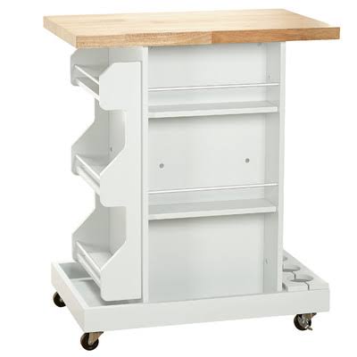 White Wood Top Kitchen Cart W1388