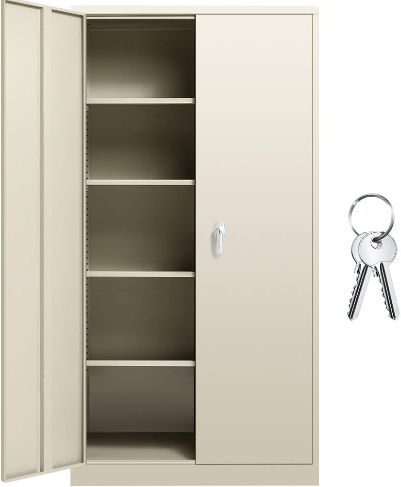 Lockable Steel Storage Cabinet with 2 Adjustable Shelves, Light Gray S640