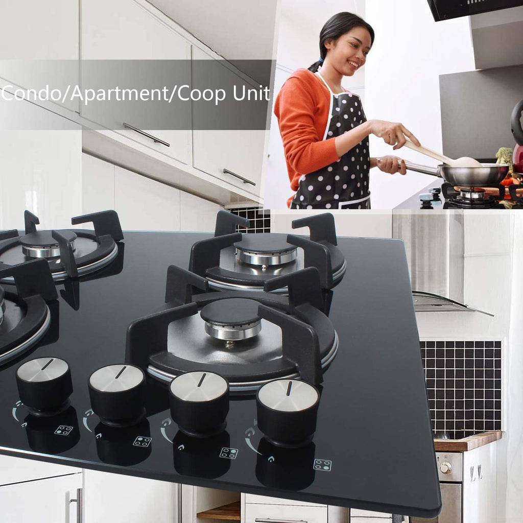 4 Burners Gas Cooktop Tempered Glass Built in Gas Stove J648818