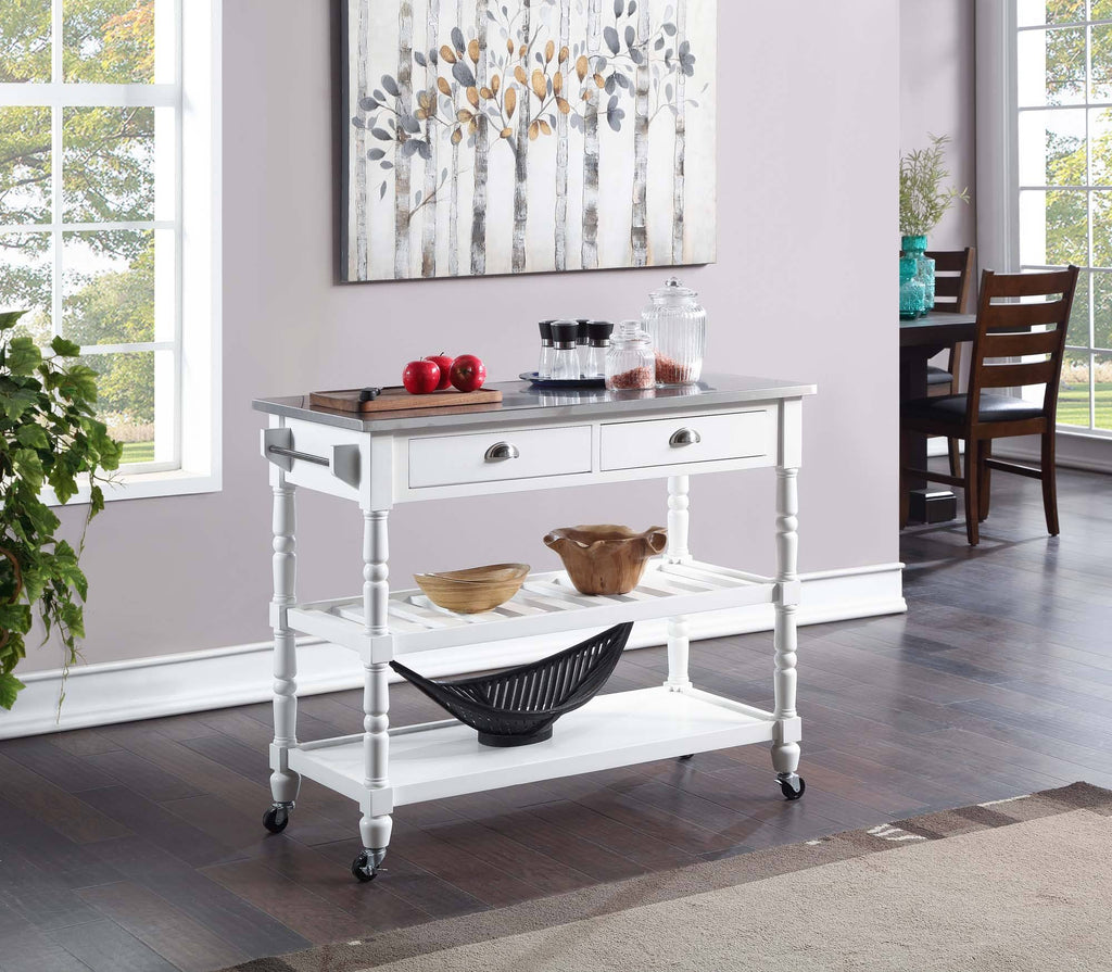 White Stainless Steel Top Kitchen Cart B854