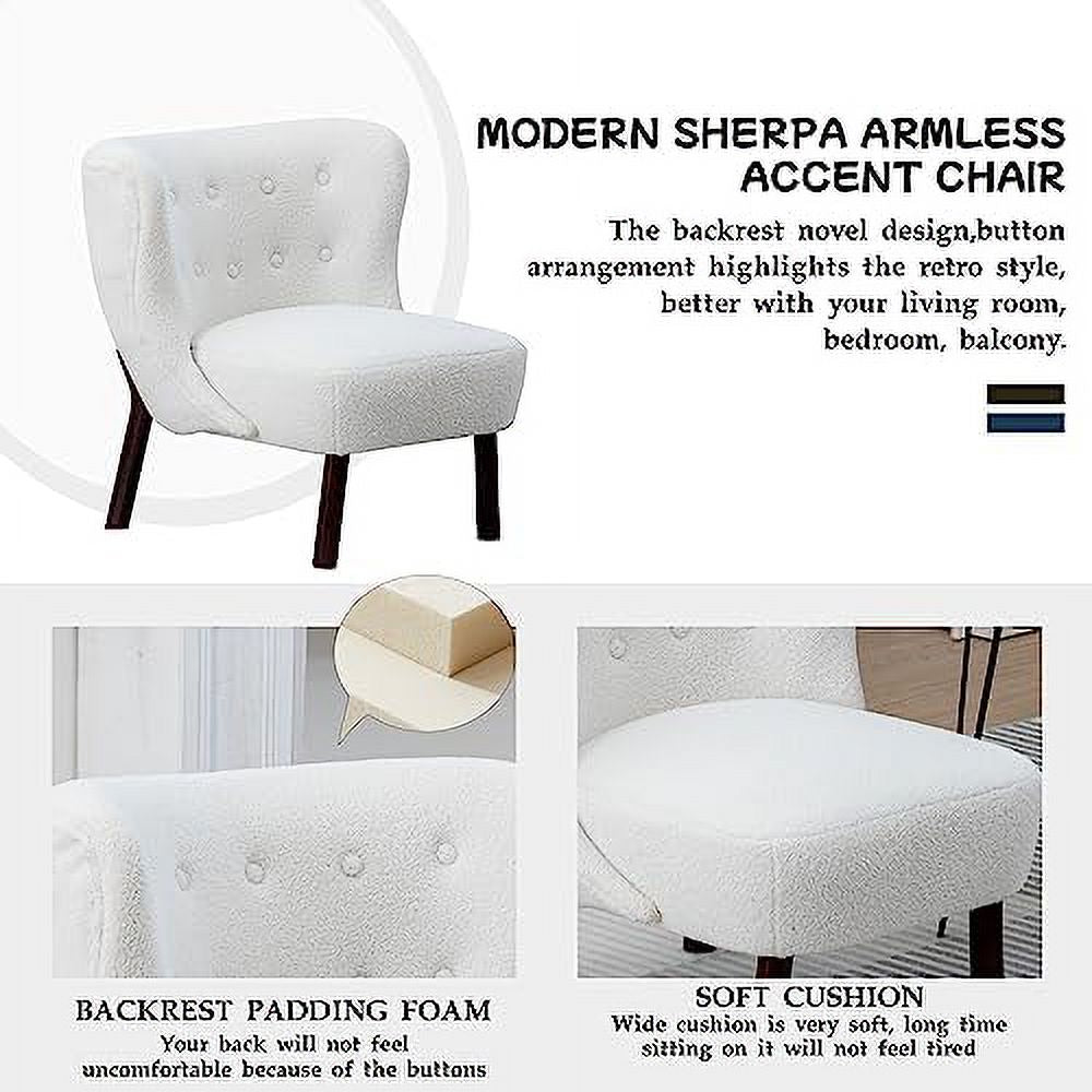 White Armless Accent Chair with Wood Legs R629936