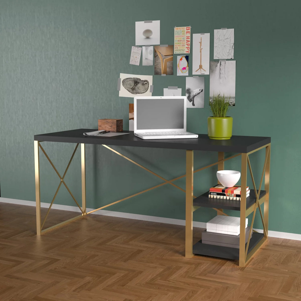 Black 47" Wooden Top Writing and Computer Desk A626017