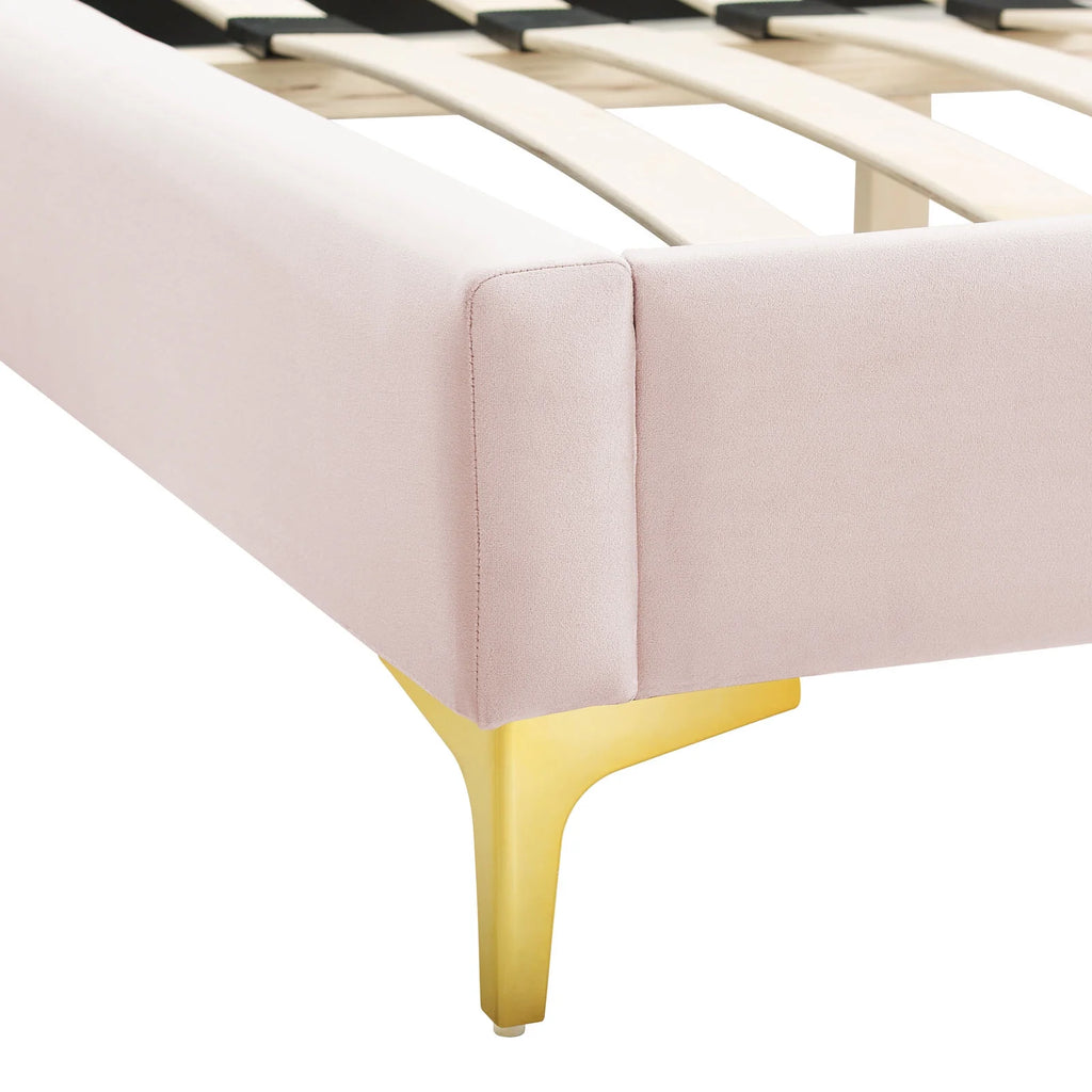 Queen Size Pink Velvet Platform Bed Frame X6728