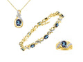 Yellow Gold Plated Love Knot Tennis Bracelet, Ring & Necklace with Alexandrite A2890