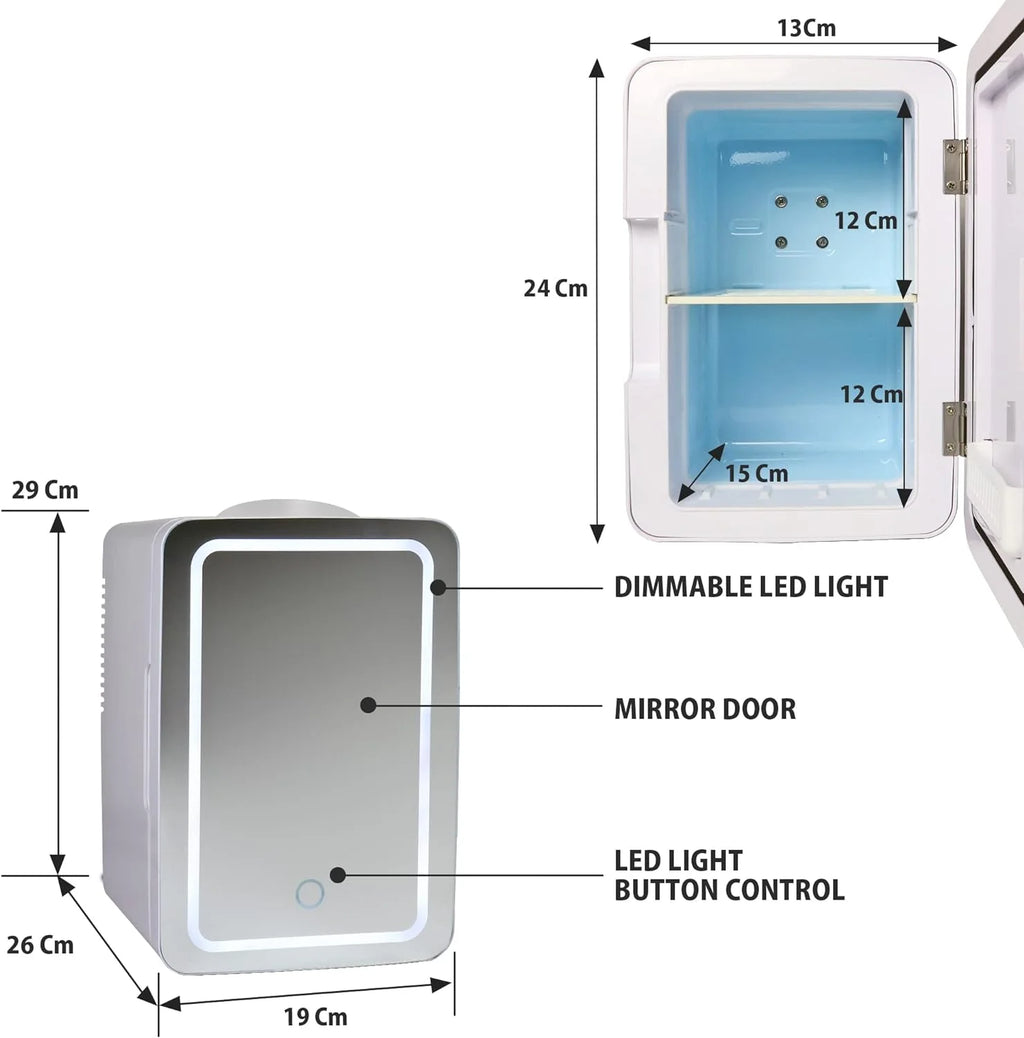 Mirrored LED Cooler/Mini Fridge, 6 Liters T862916