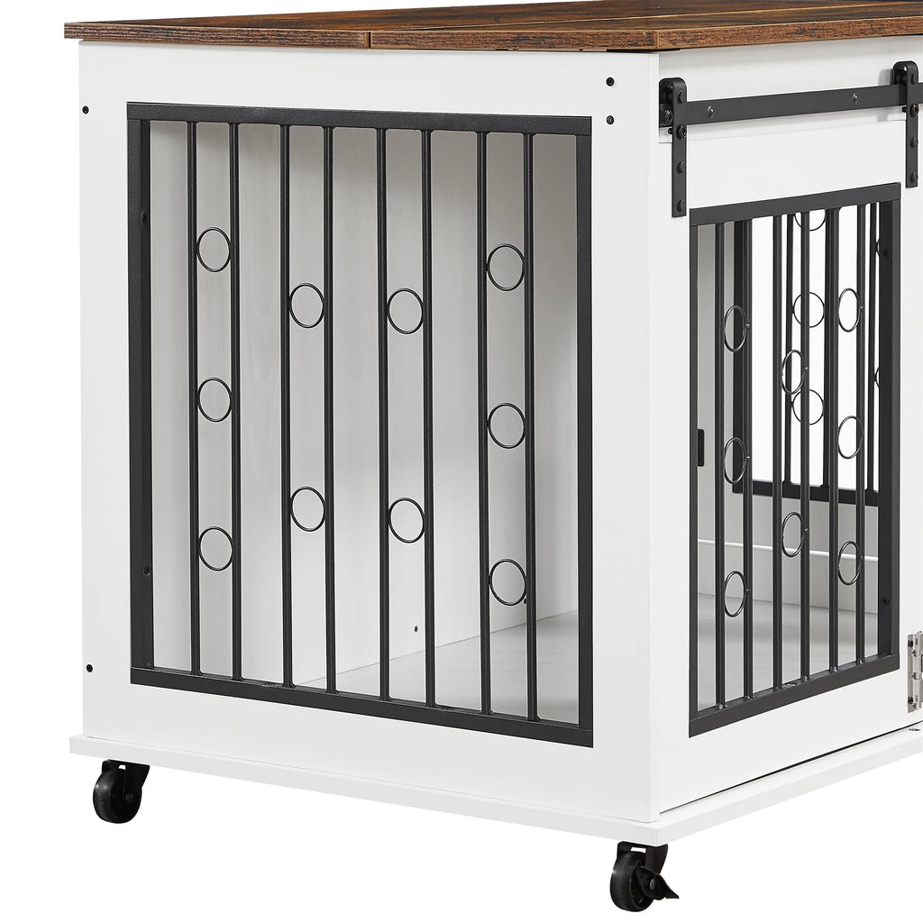 44" Wooden Dog Crate End Table with Wheels K514004