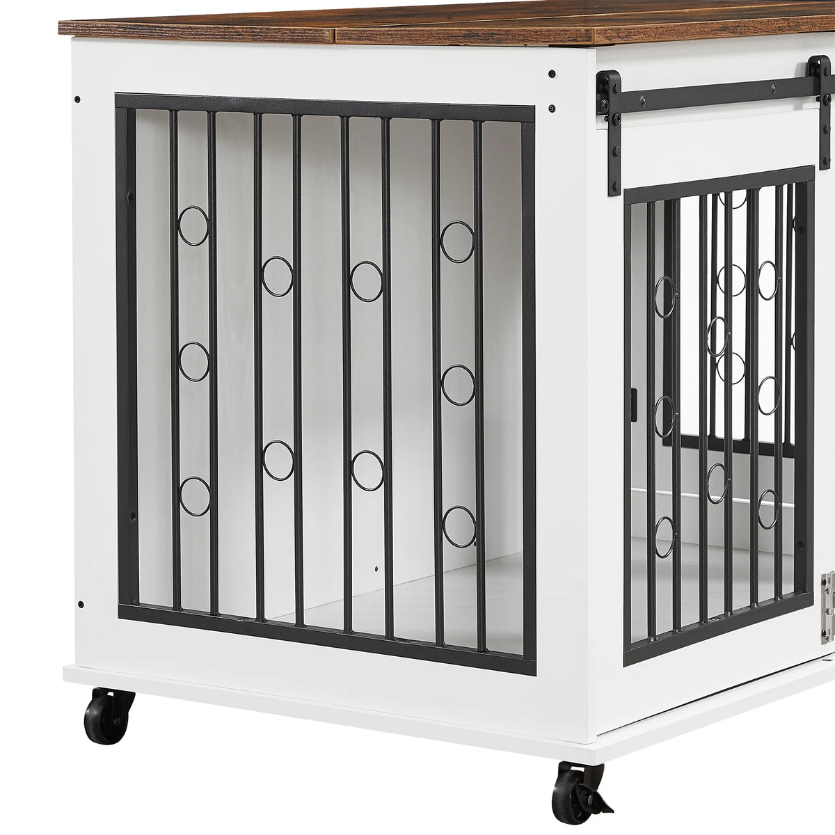 44" Wooden Dog Crate End Table with Wheels K514004
