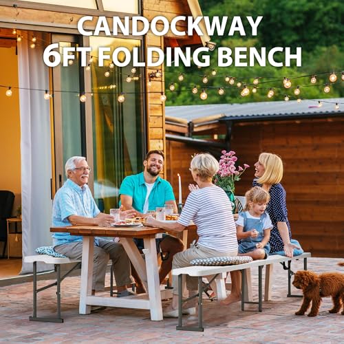 6ft Plastic Folding Bench with Carrying Handle & Lock, 2 Pack I6840