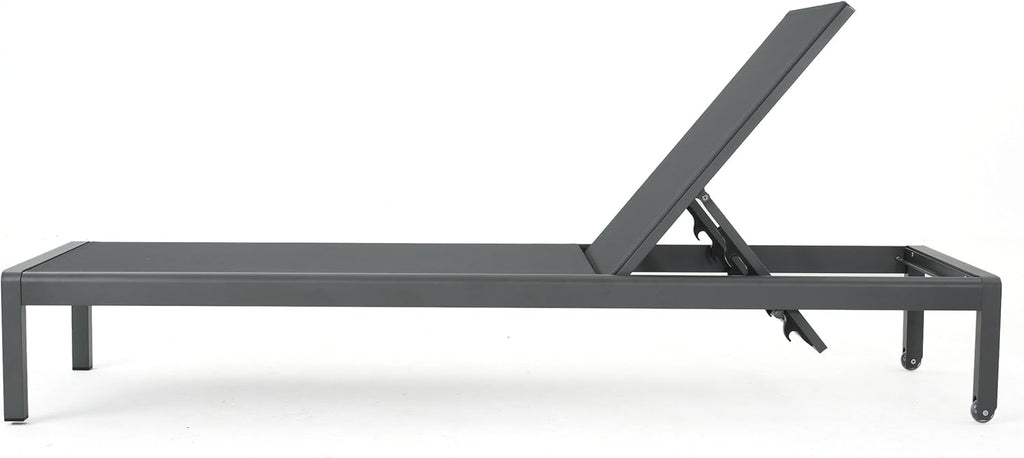 Outdoor Aluminum Chaise Lounge with Mesh Seat, Grey / Dark Grey L63015