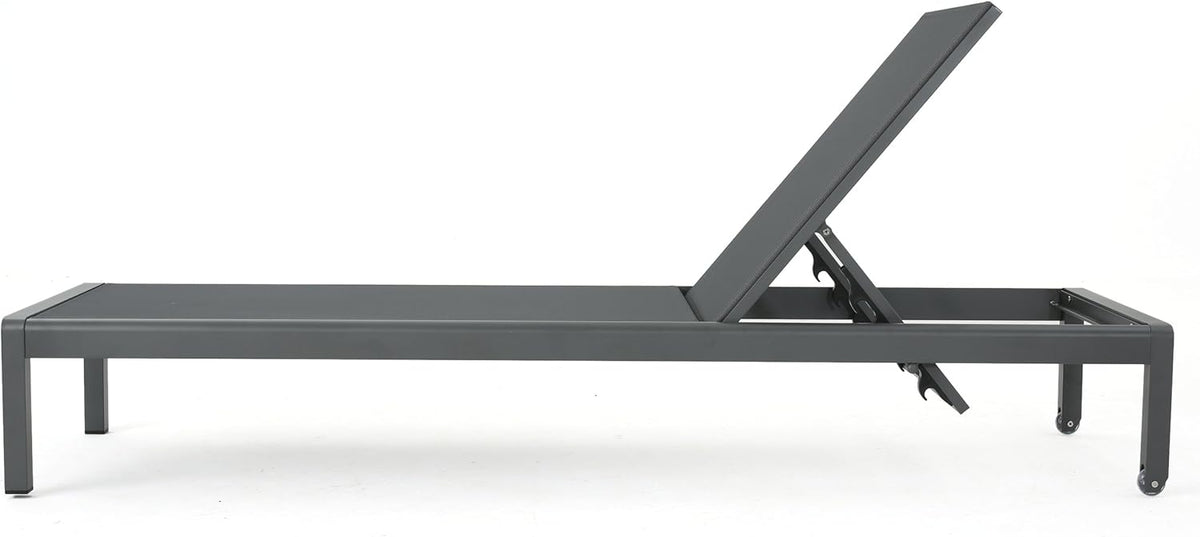 Outdoor Aluminum Chaise Lounge with Mesh Seat, Grey / Dark Grey L63015