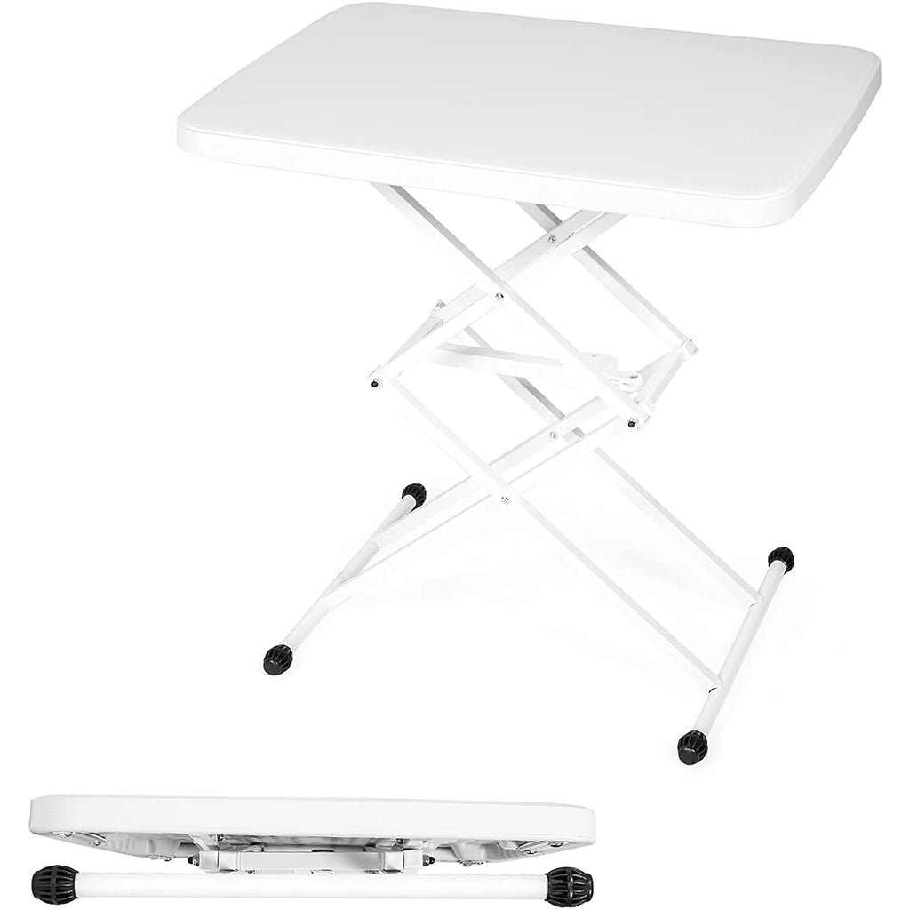 Folding TV Tray 4 Adjustable Heights White Plastic Desk O552219