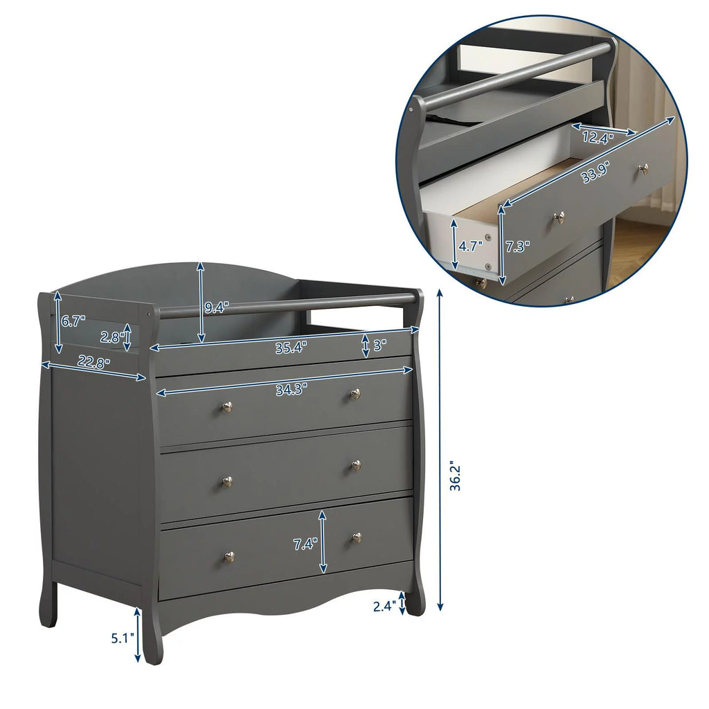 Gray 3 Drawer Changing Dresser F3871