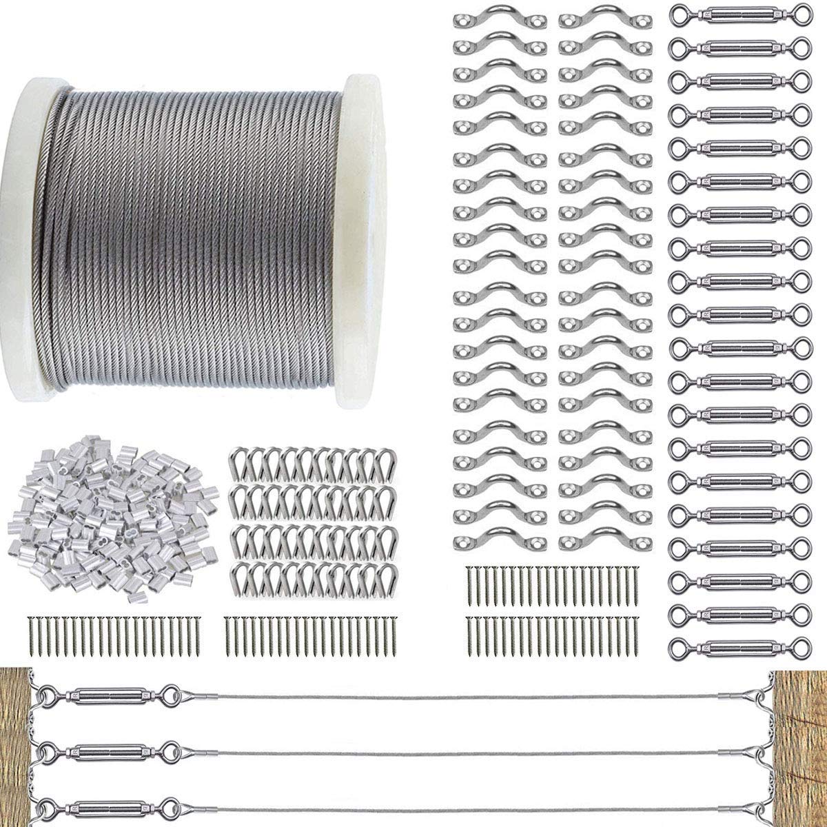 Stainless Steel 1/8 Cable Railing Kit with 100ft Wire Rope and Turnbuckles, Pack of 2 Q1355