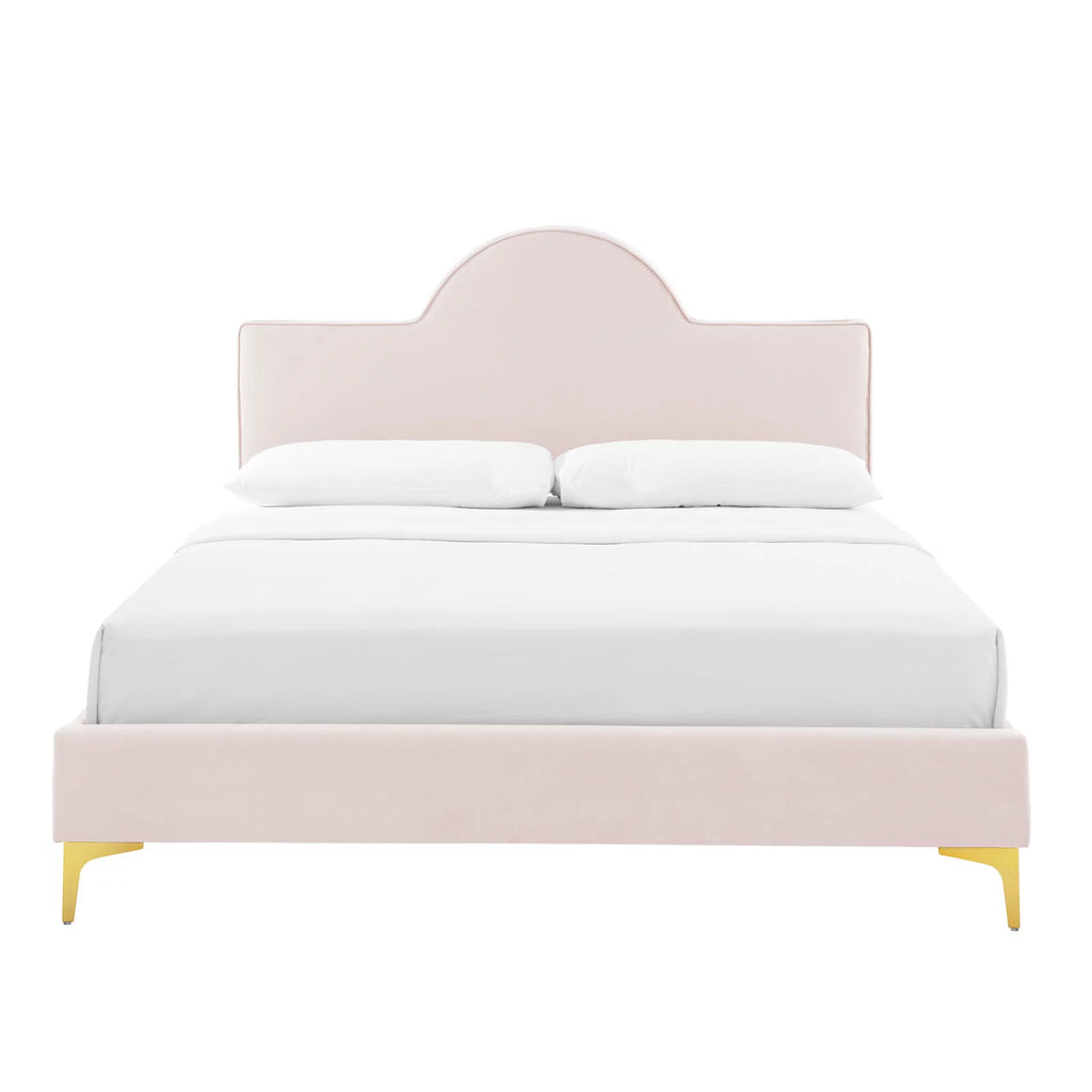 Queen Size Pink Velvet Platform Bed Frame X6728