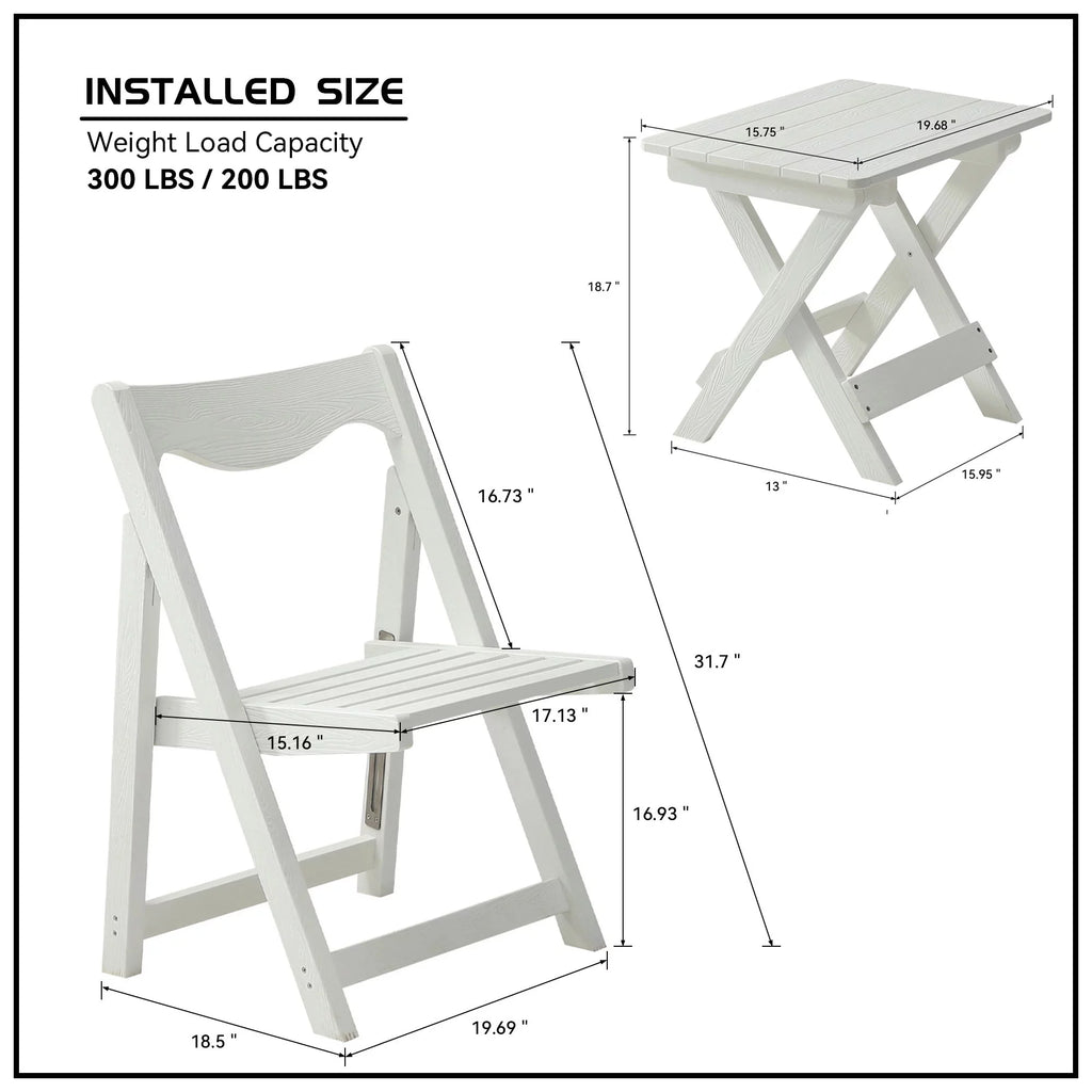 Foldable Small Table and Chair Set with 2 Chairs White L20716